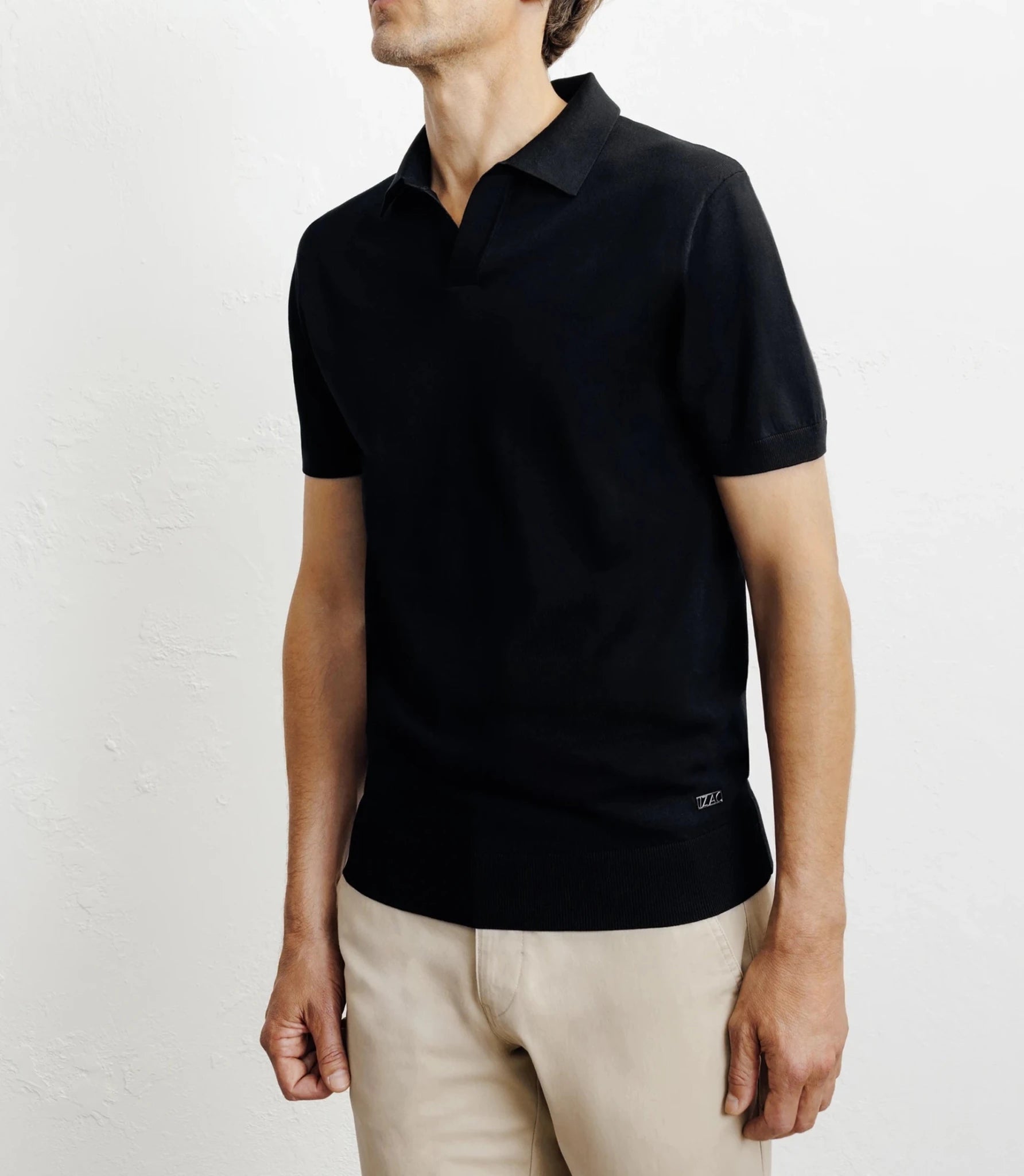 Polo col ouvert en maille noir