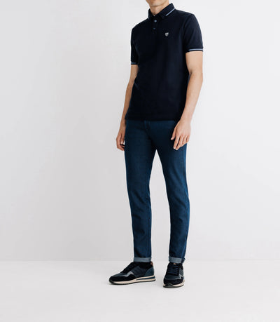 Polo avec rayures sur le col marine - IZAC