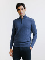 Pull demi-zippé en laine mérinos indigo
