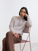 Beige zipped cardigan with textured knit