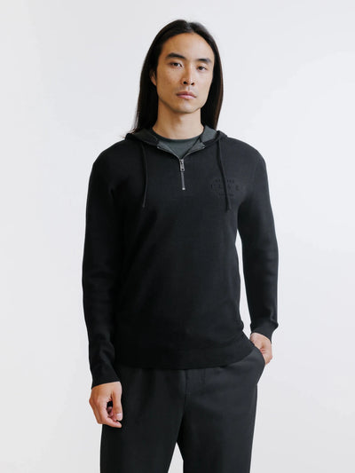 Hoodie en maille à capuche demi-zippé noir