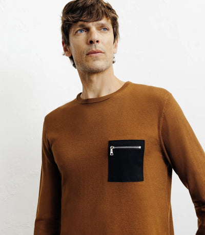 Pull manches longues col rond en maille bronze - IZAC