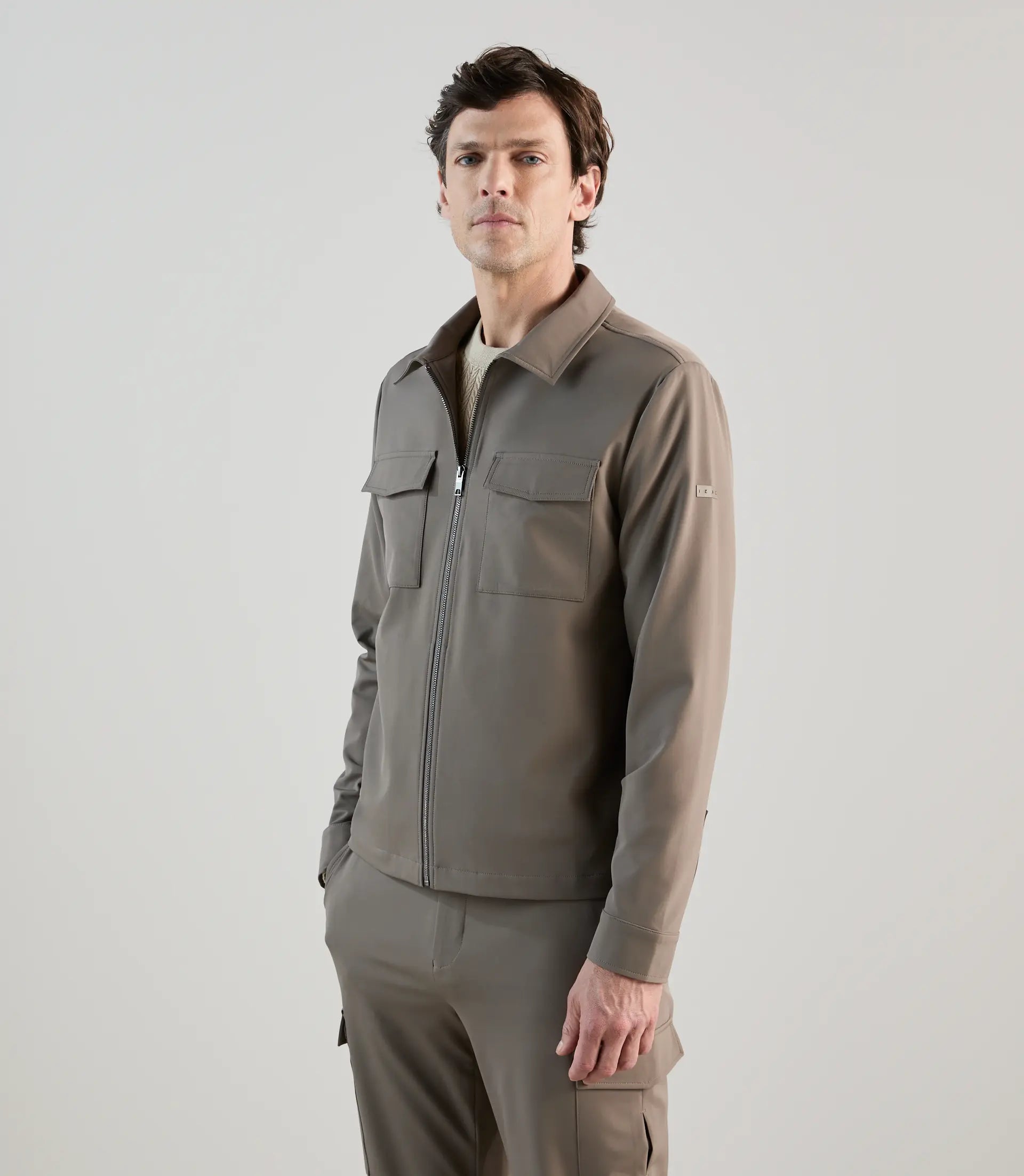 Blouson col chemise tissu technique taupe - IZAC