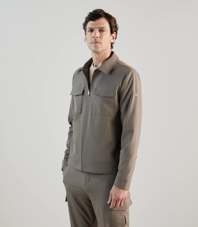 Blouson col chemise tissu technique taupe - IZAC