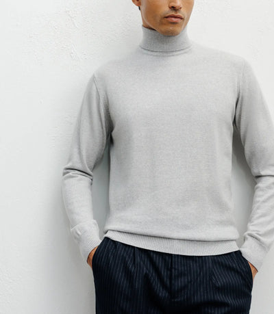 Pull col roulé gris chiné