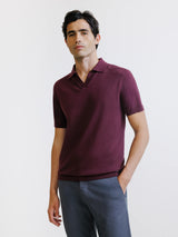 Burgundy open-collar knit polo shirt