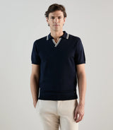 Polo col ouvert en maille marine - IZAC