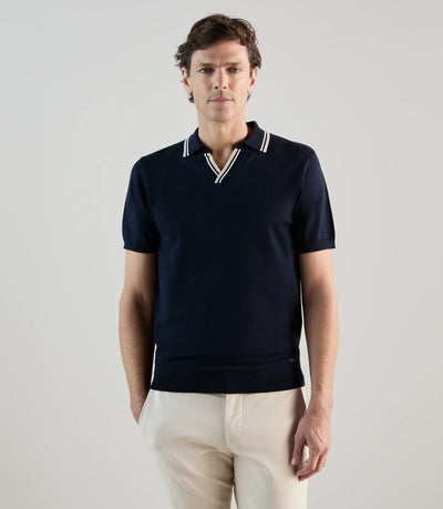 Polo col ouvert en maille marine - IZAC