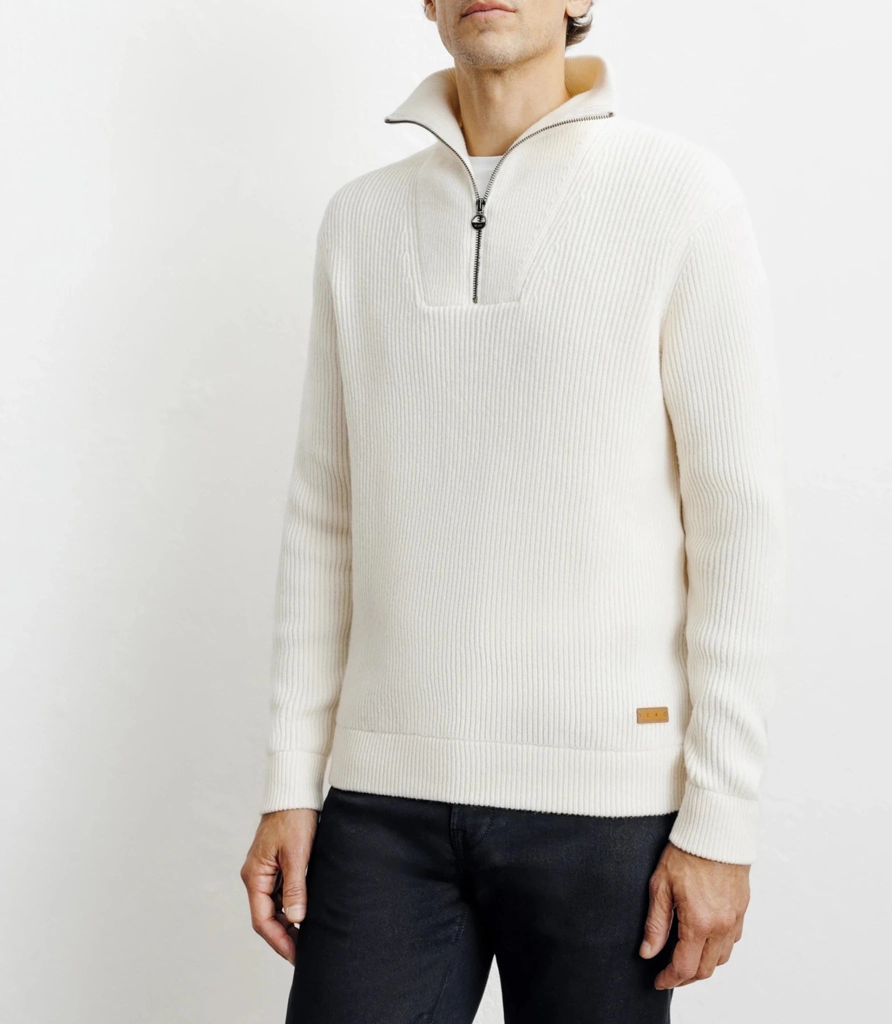 Ecru trucker-neck wool sweater