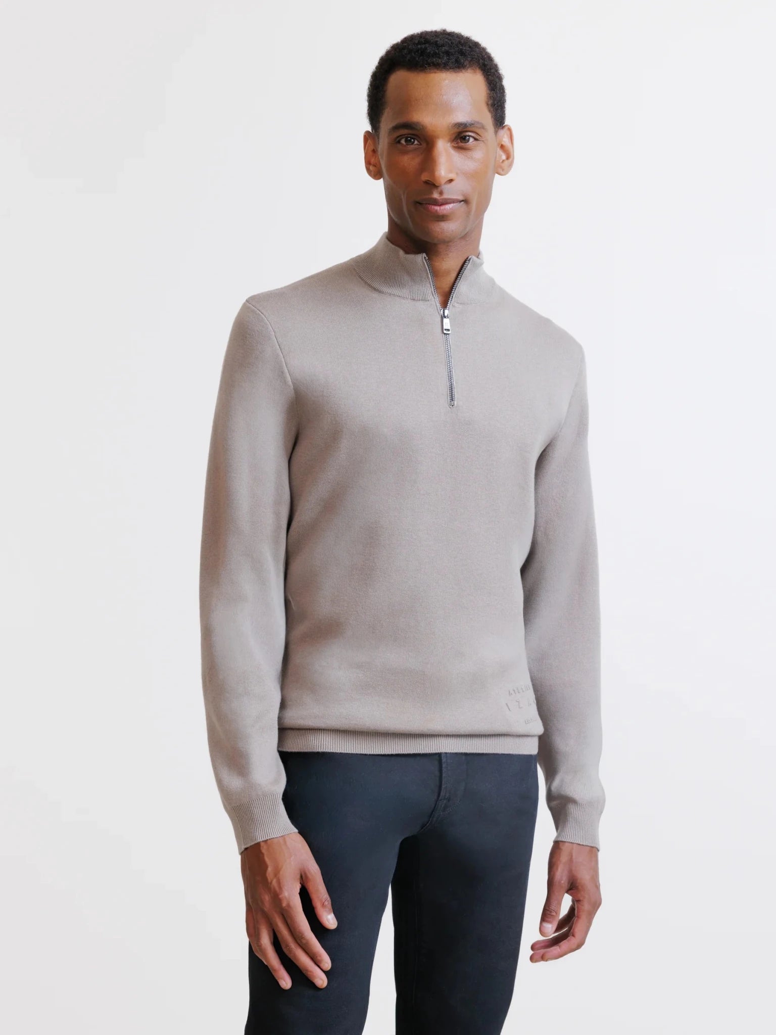 Pull à col demi-zippé taupe - IZAC