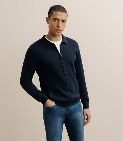 Gilet zippé col chemise marine - IZAC