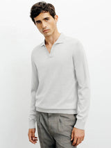 Pull col polo en laine mérinos gris - IZAC