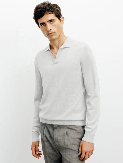 Pull col polo en laine mérinos gris - IZAC