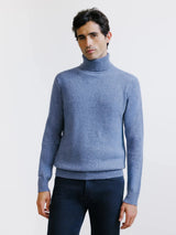 Pull en laine col roulé indigo