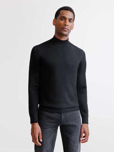 Black merino mock-neck sweater