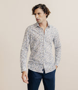 Chemise à fleurs 100% coton bleu - IZAC