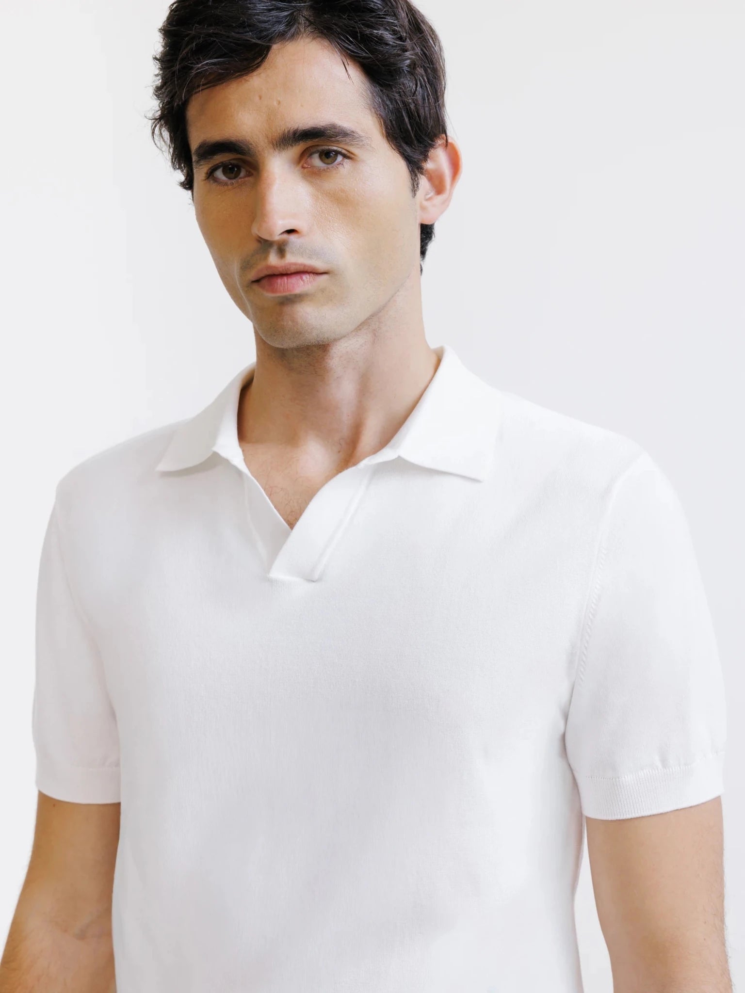 Polo col ouvert en maille écru - IZAC