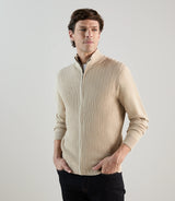 Gilet zippé en maille torsadée beige - IZAC