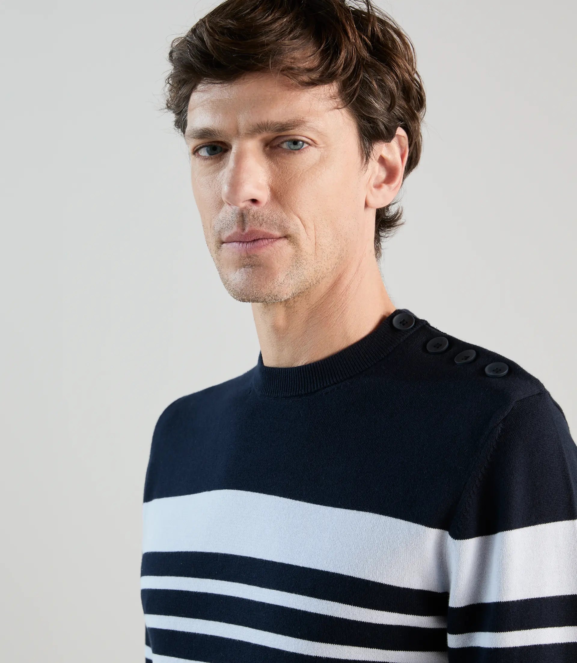 Pull col rond à rayures marine - IZAC