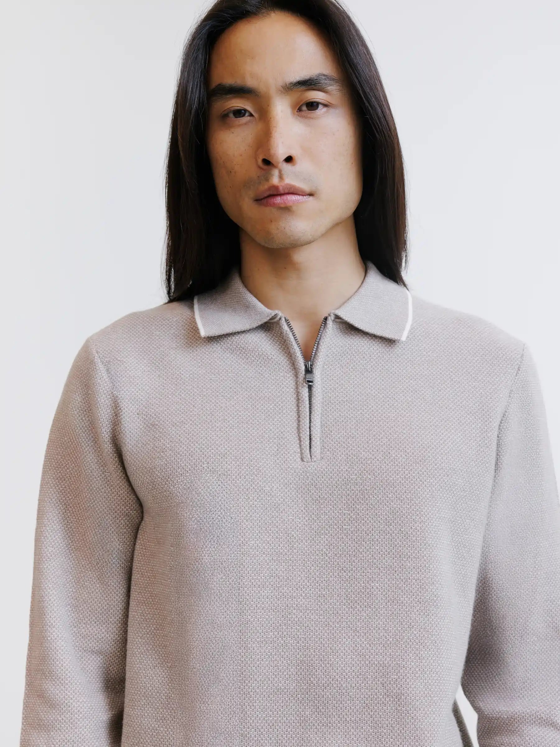 Beige zipped polo neck jumper