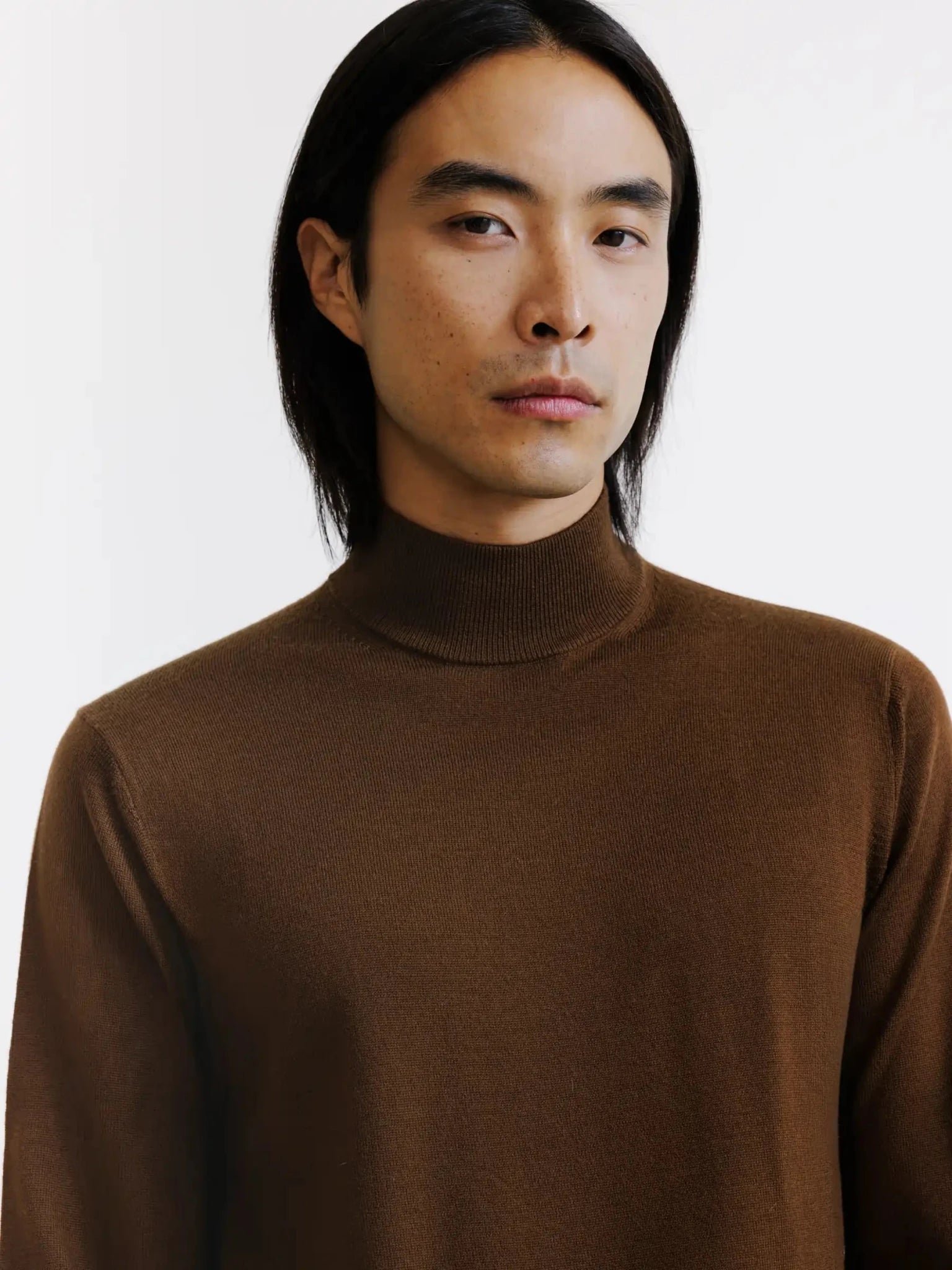 Tobacco Merino Wool Stand-Up Collar Jumper