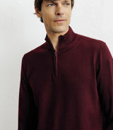 Pull à col demi zippé mérinos bordeaux