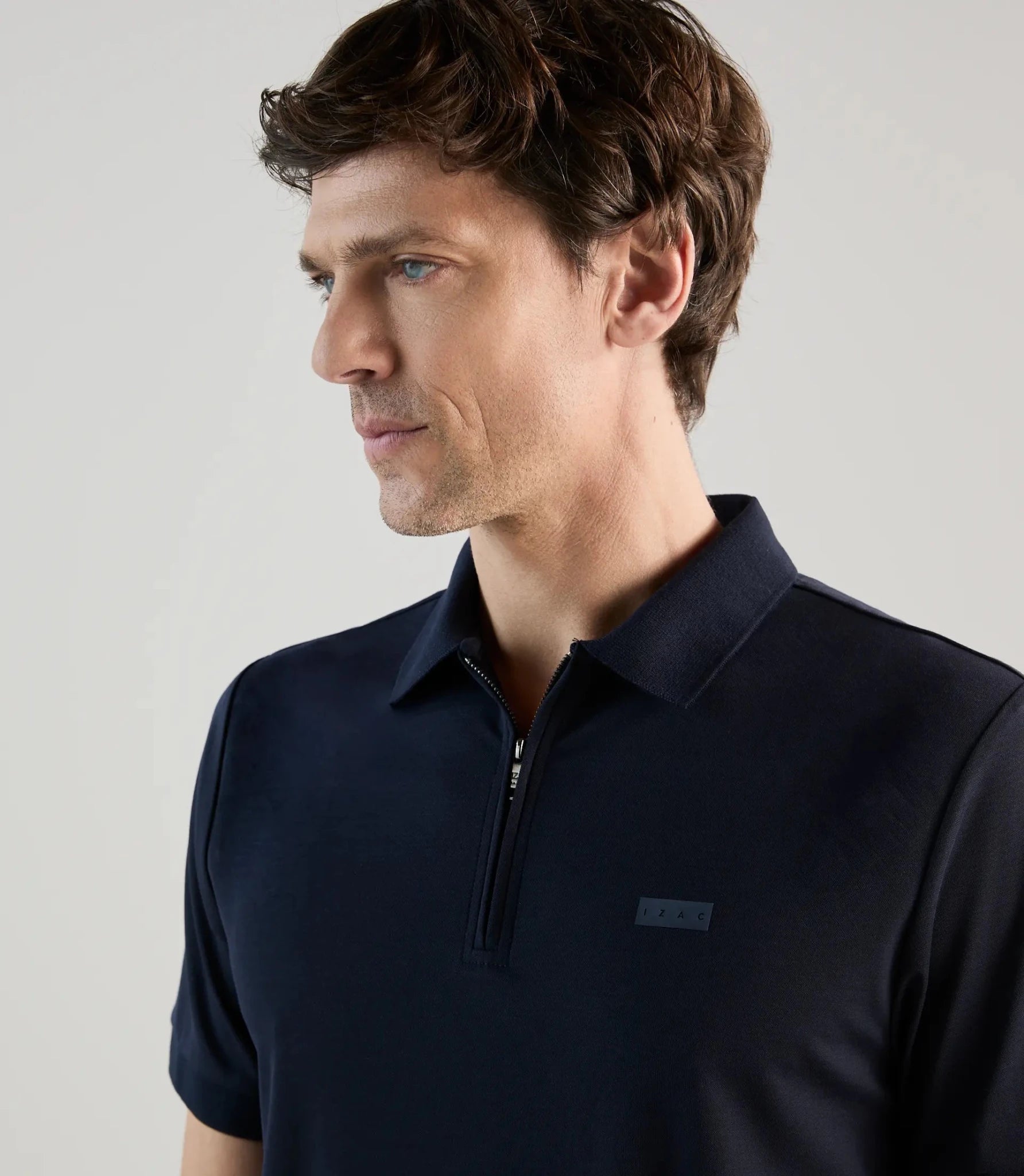 Polo en jersey col zippé marine - IZAC