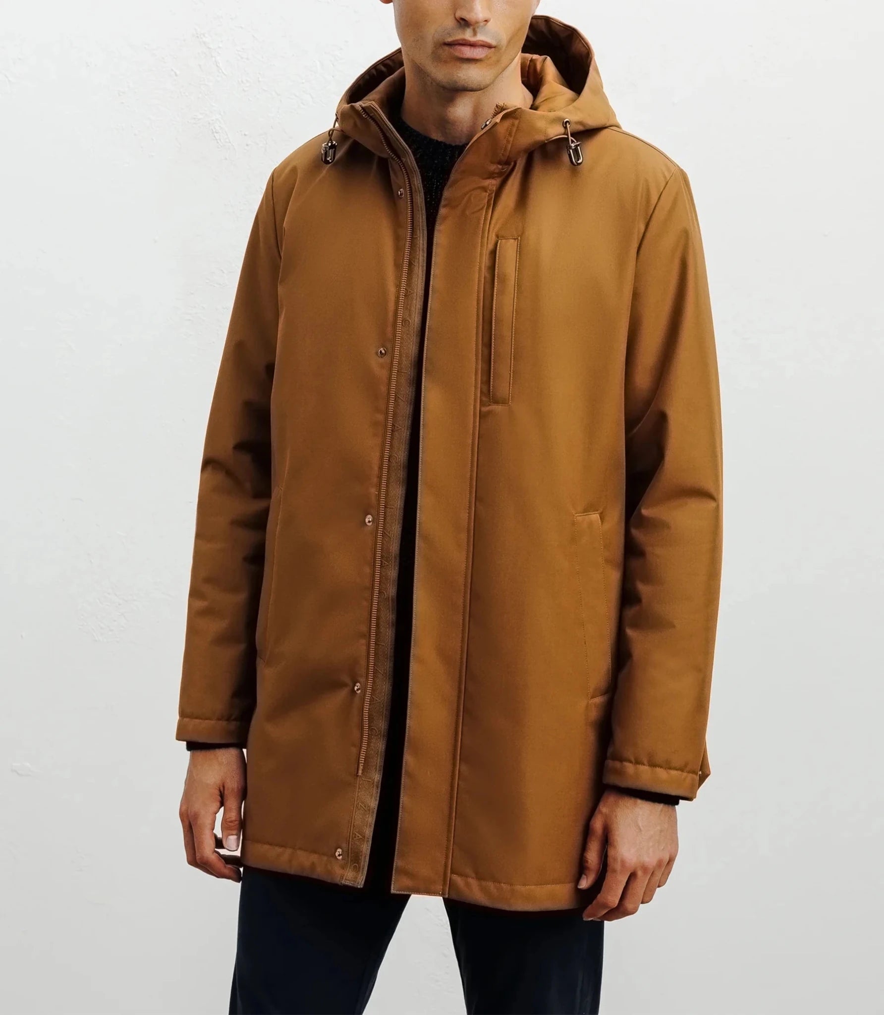 Lightweight camel hooded parka