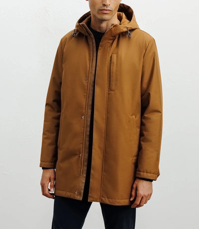 Lightweight camel hooded parka