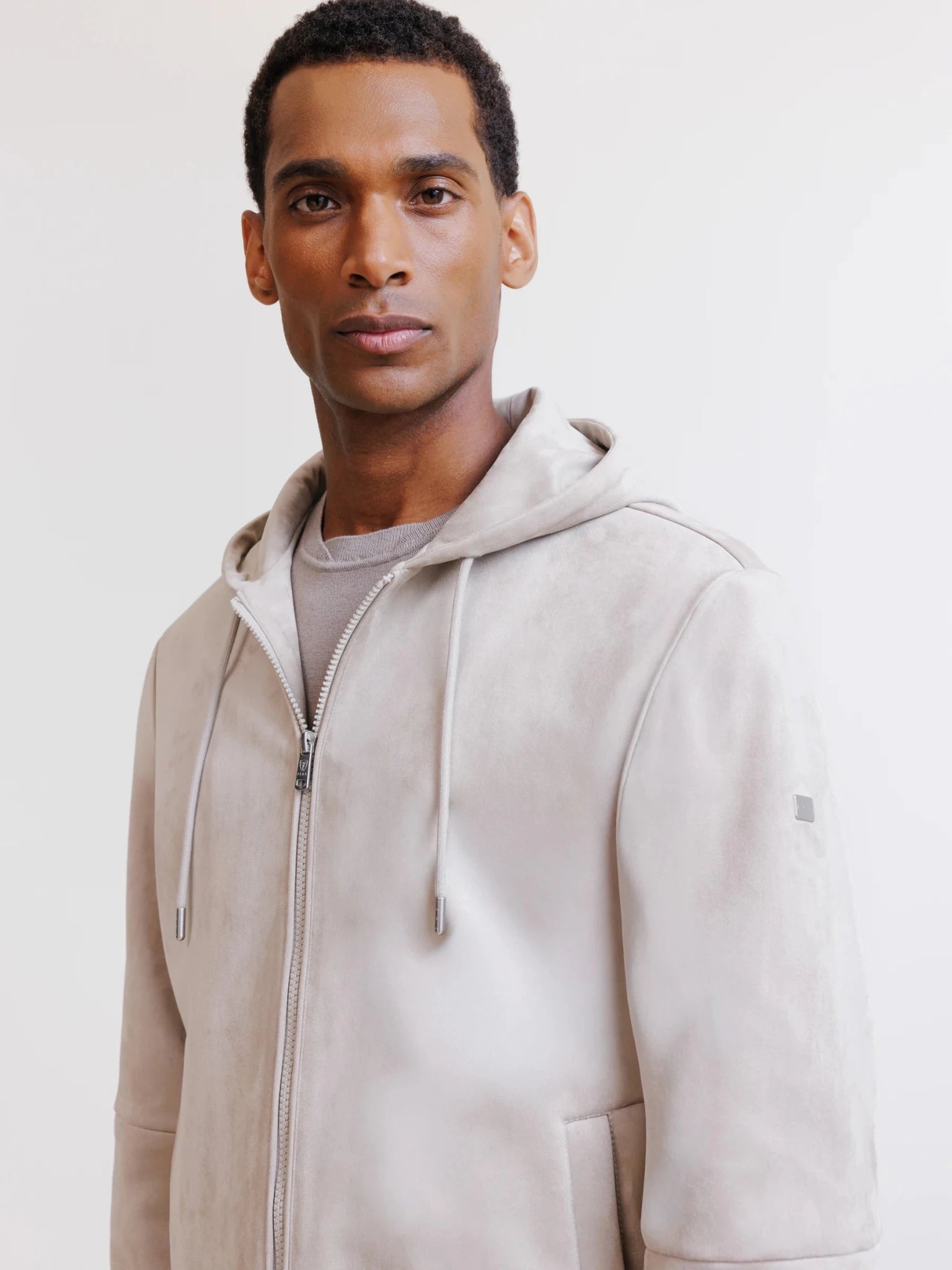 Beige suede hooded jacket