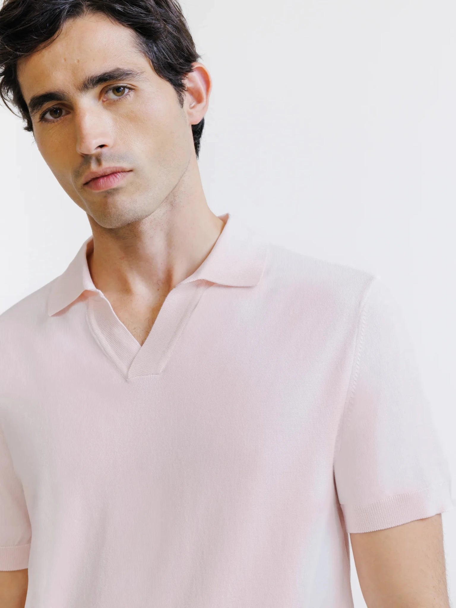 Polo col ouvert en maille rose clair - IZAC