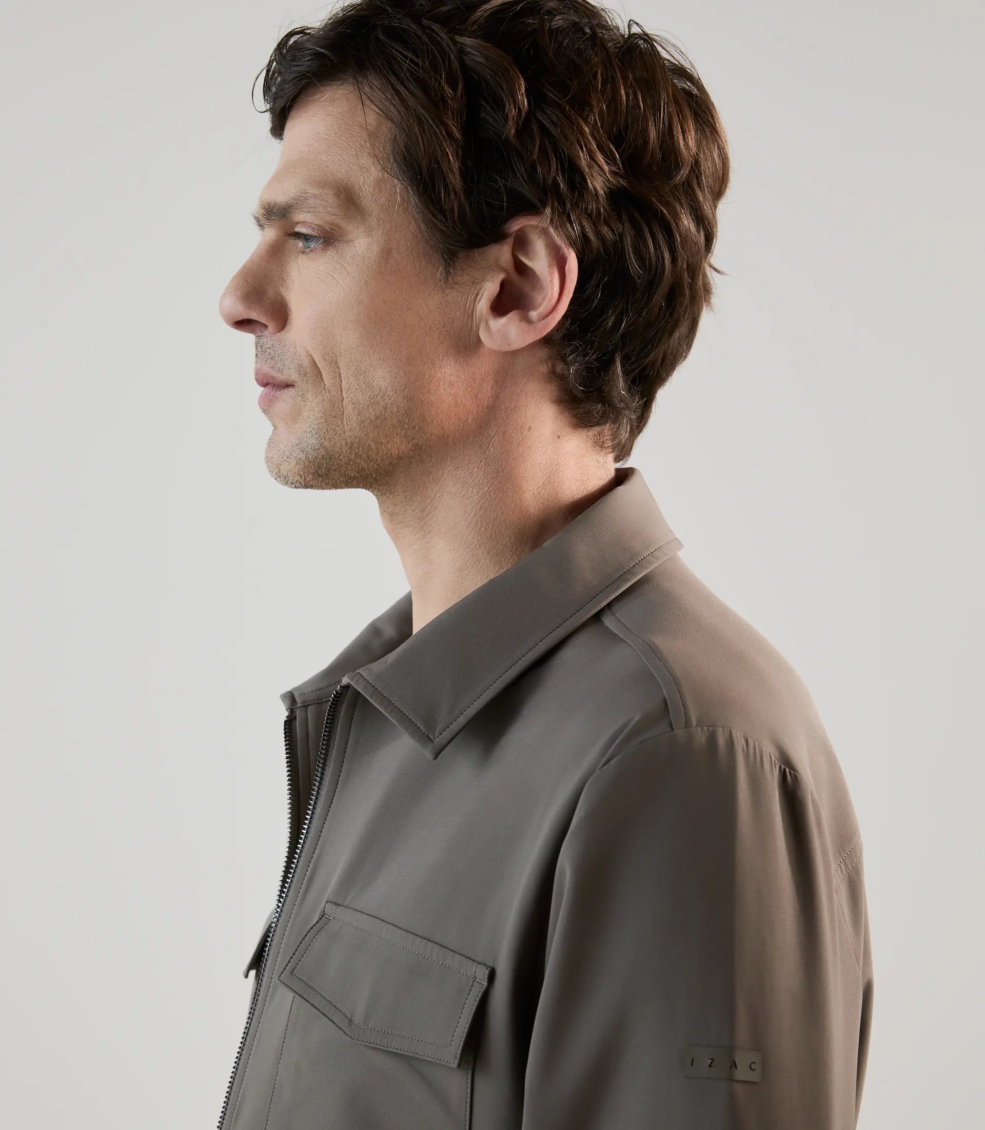 Blouson col chemise tissu technique taupe - IZAC
