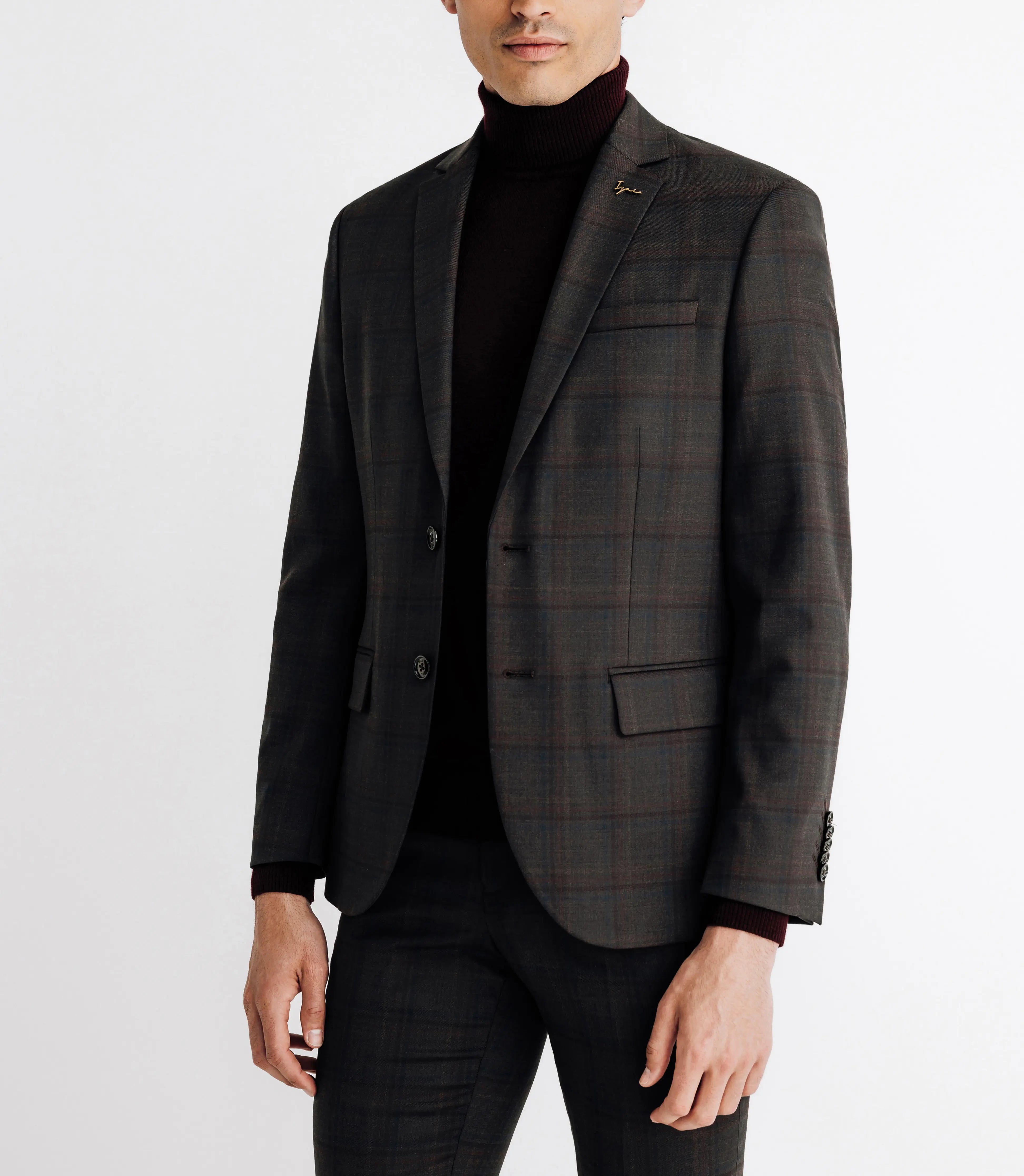 Costume col châle à carreaux marron - IZAC