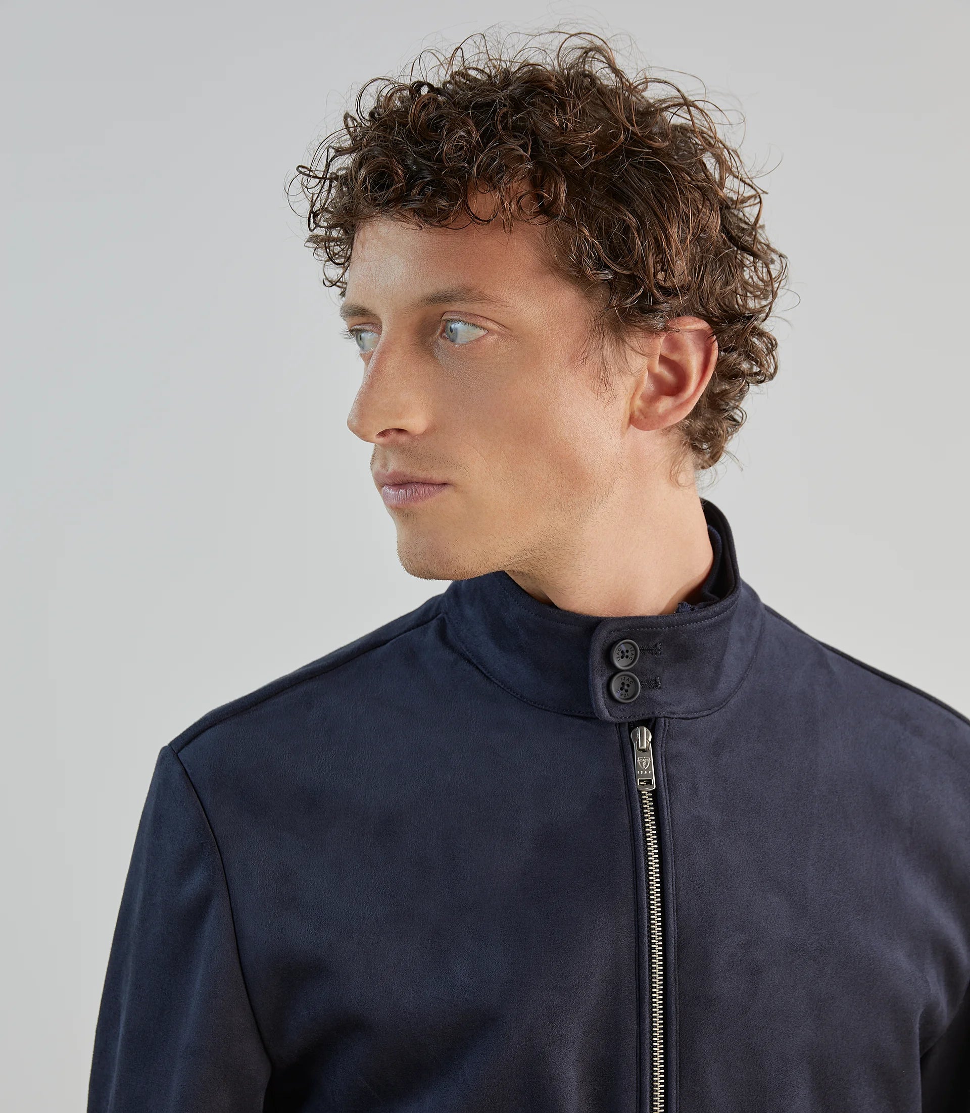 Blouson col montant en suède marine - IZAC
