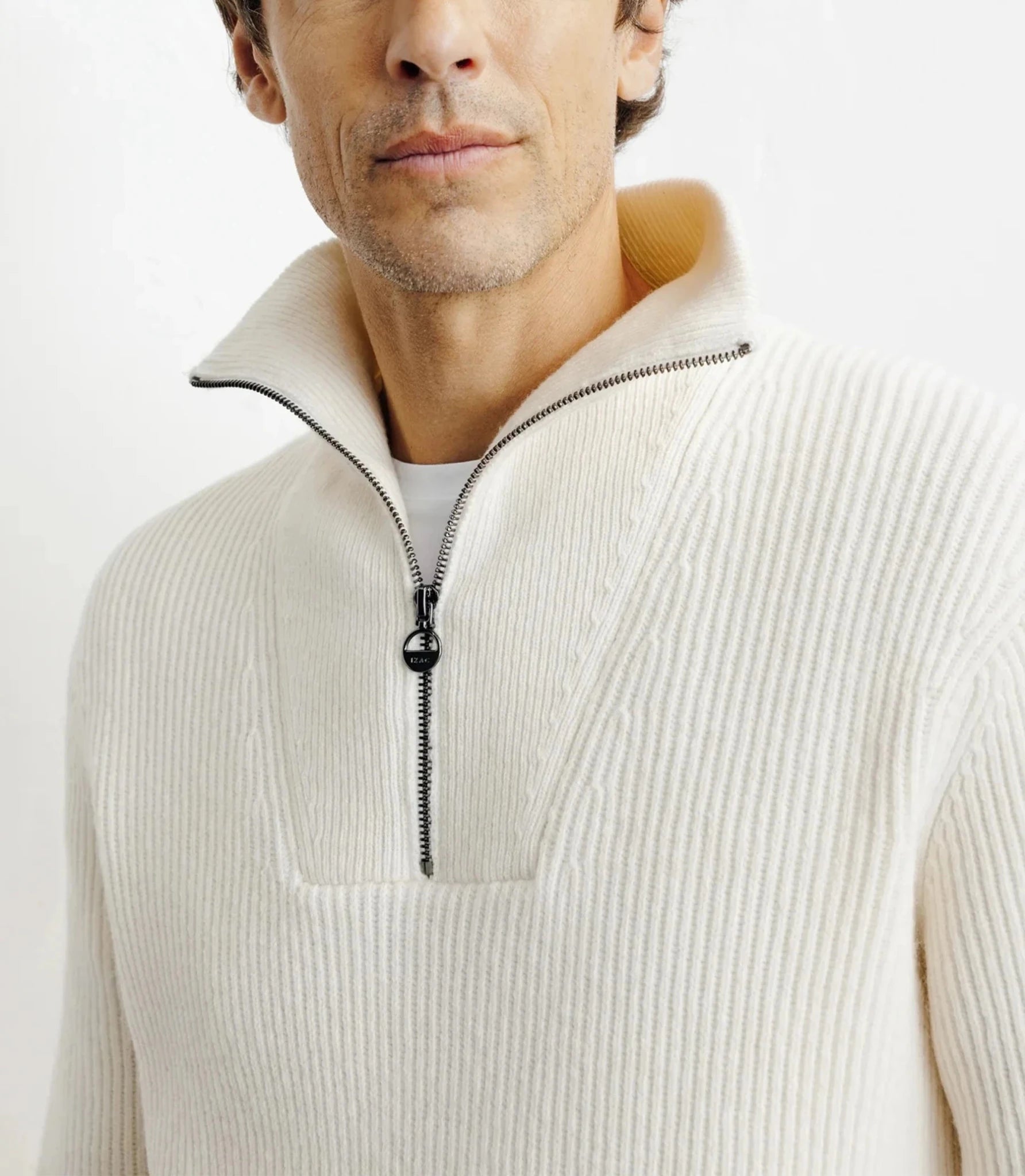 Ecru trucker-neck wool sweater