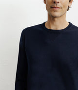 Long-sleeved round-neck navy knit sweater