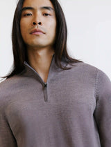 Pull demi-zippé en laine mérinos châtain