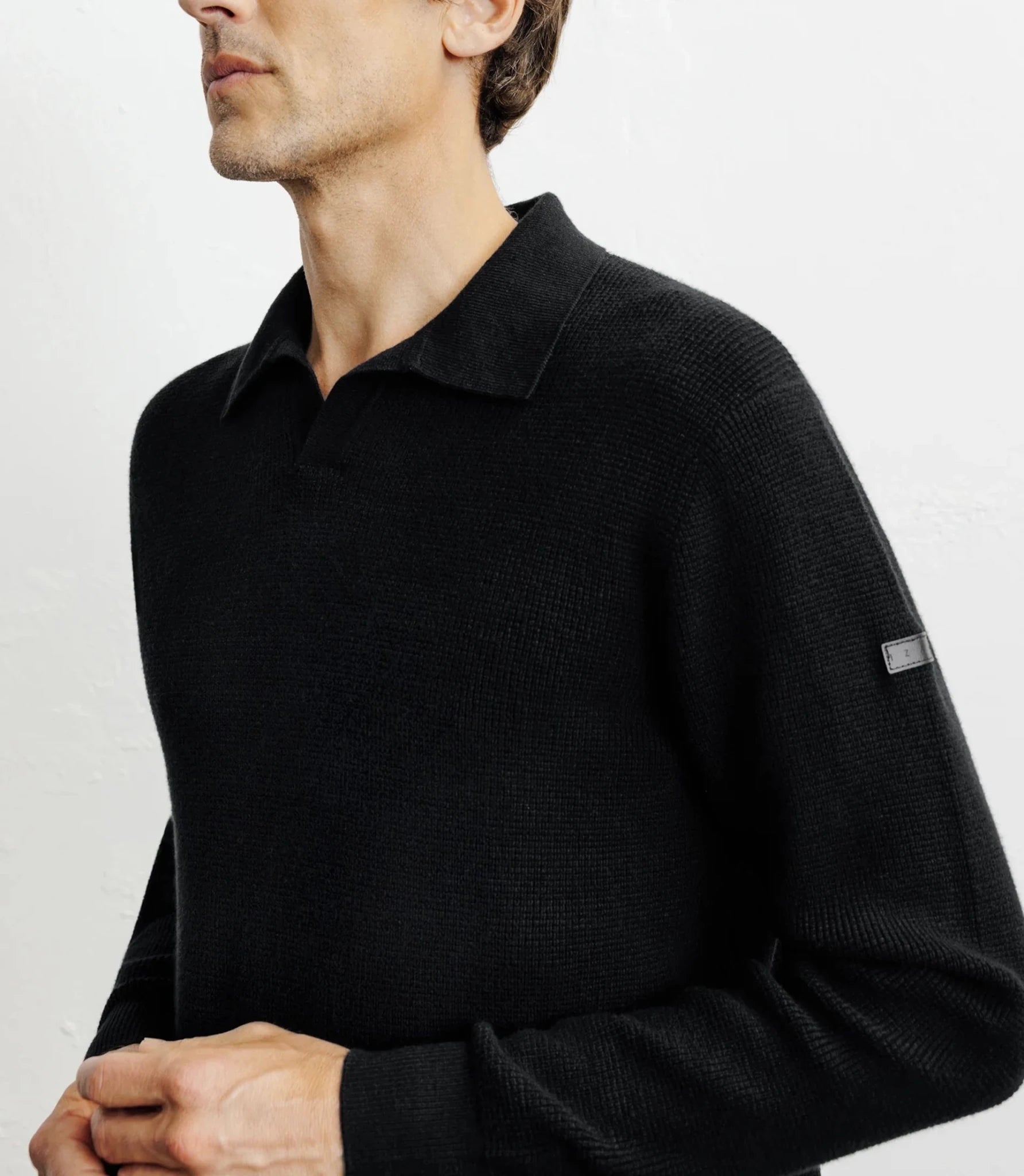 Pull col polo ouvert noir - IZAC