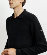 Pull col polo ouvert noir