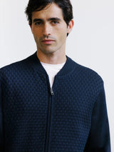 Navy zipped cardigan with textured knit