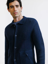Cardigan col chemise en laine marine
