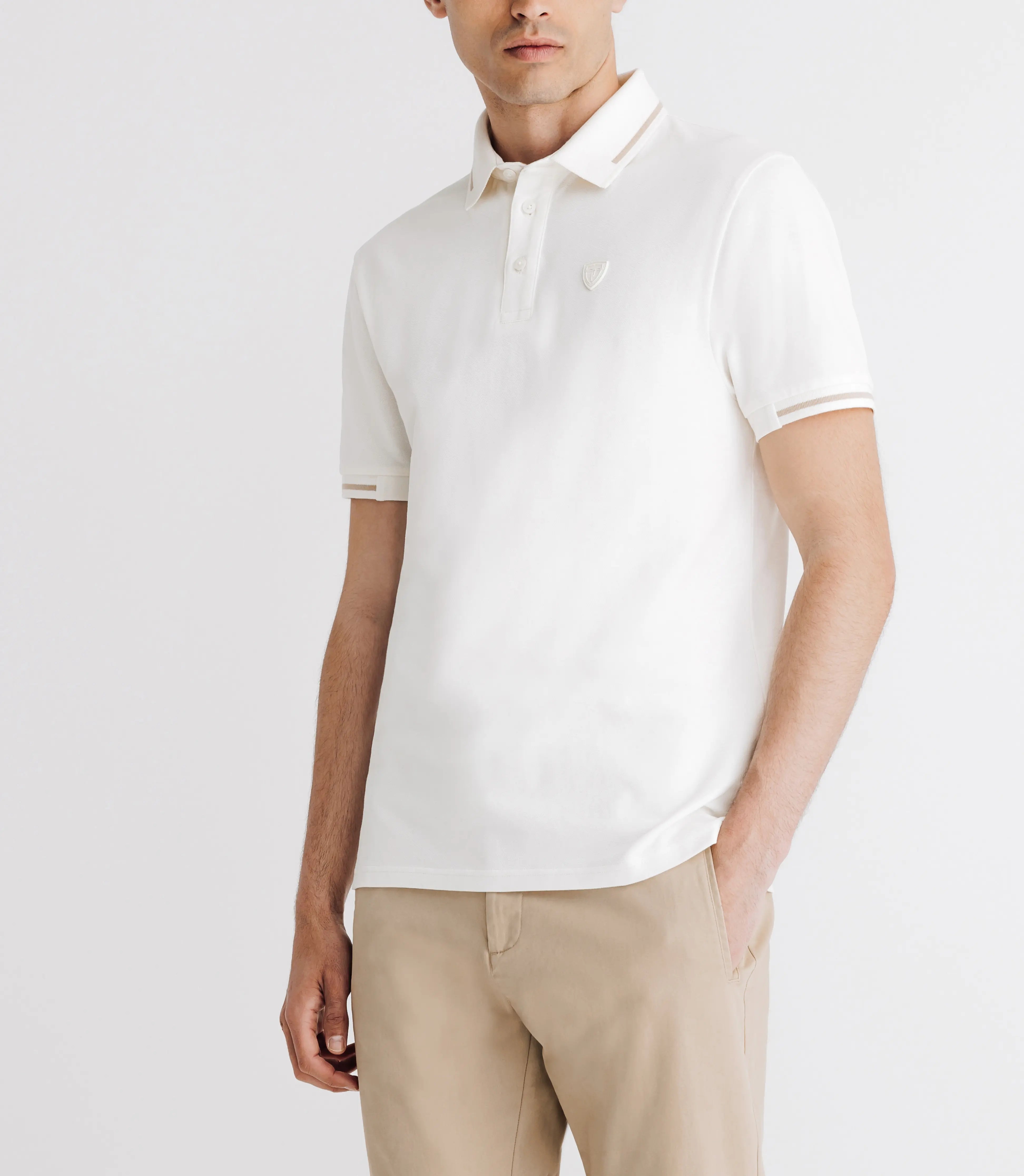 Polo avec rayures sur le col écru - IZAC