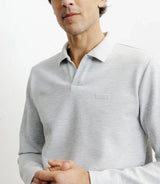 Polo shirt, open collar, long sleeves, china grey