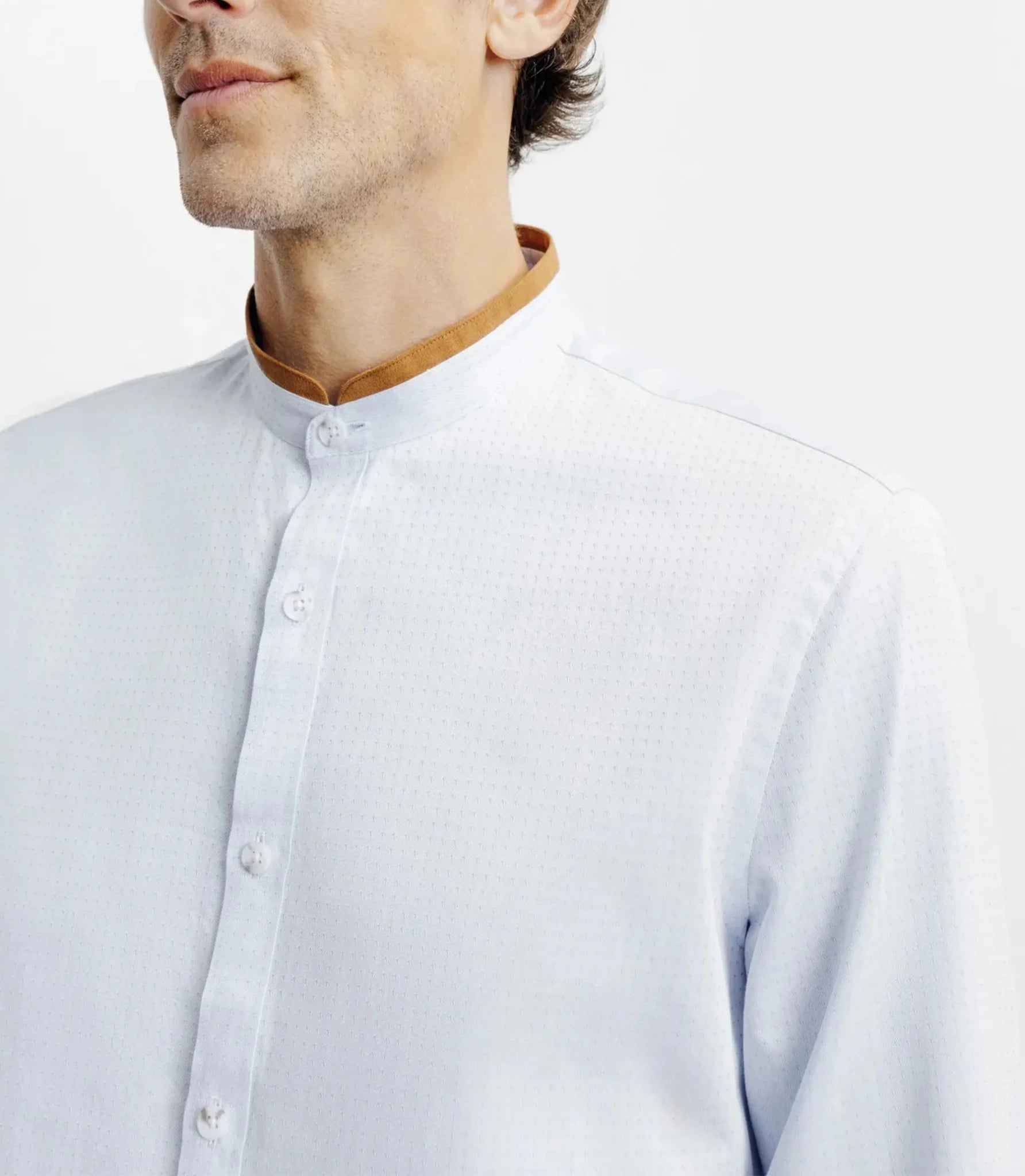 Chemise casual col mao avec coudières ciel - IZAC
