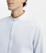 Mao collar casual shirt with sky elbow patches