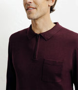 Zipped polo-neck sweater in burgundy fine knit f