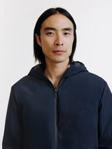 Reversible hooded navy jacket