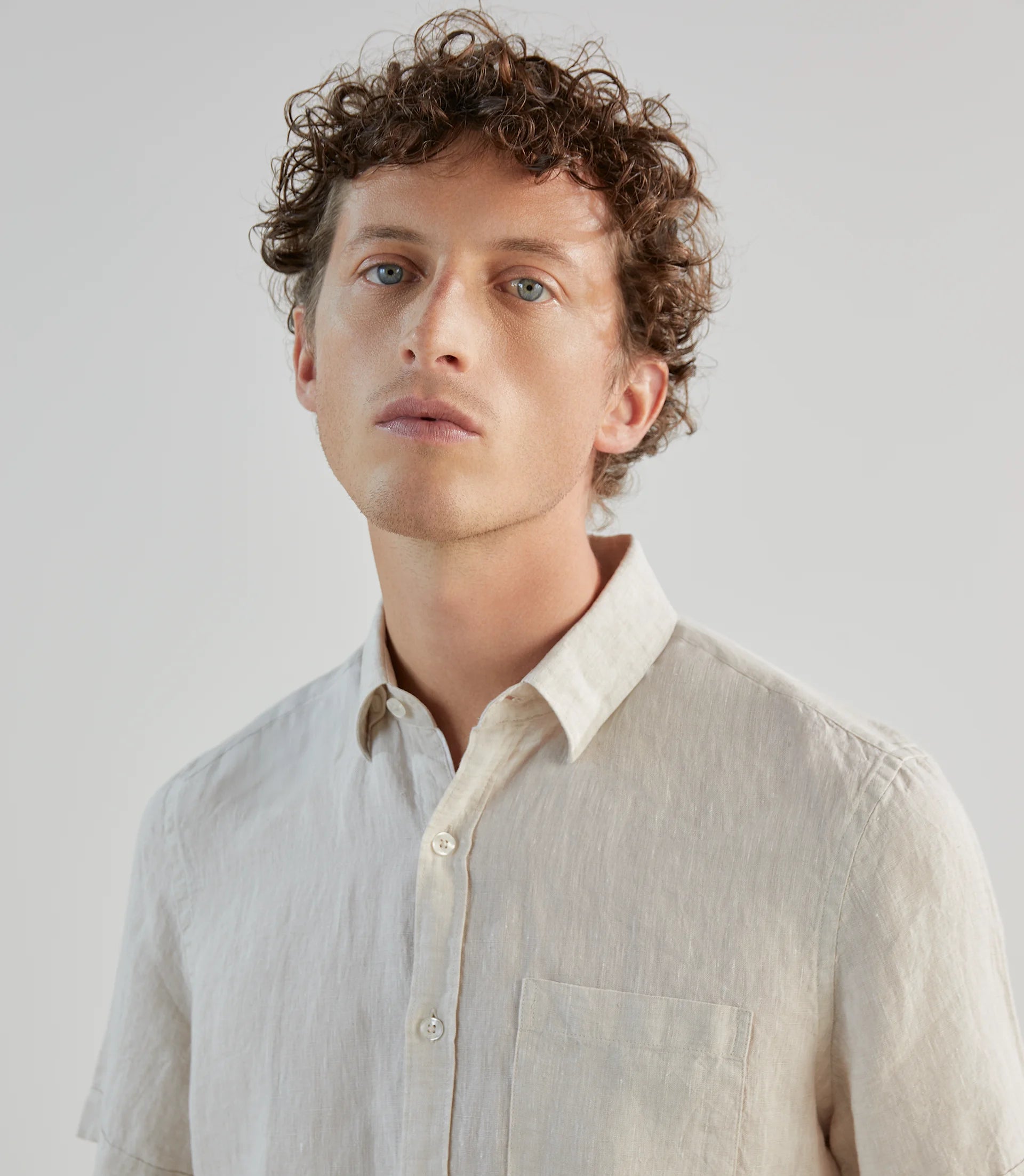 Chemise casual 100% lin beige - IZAC