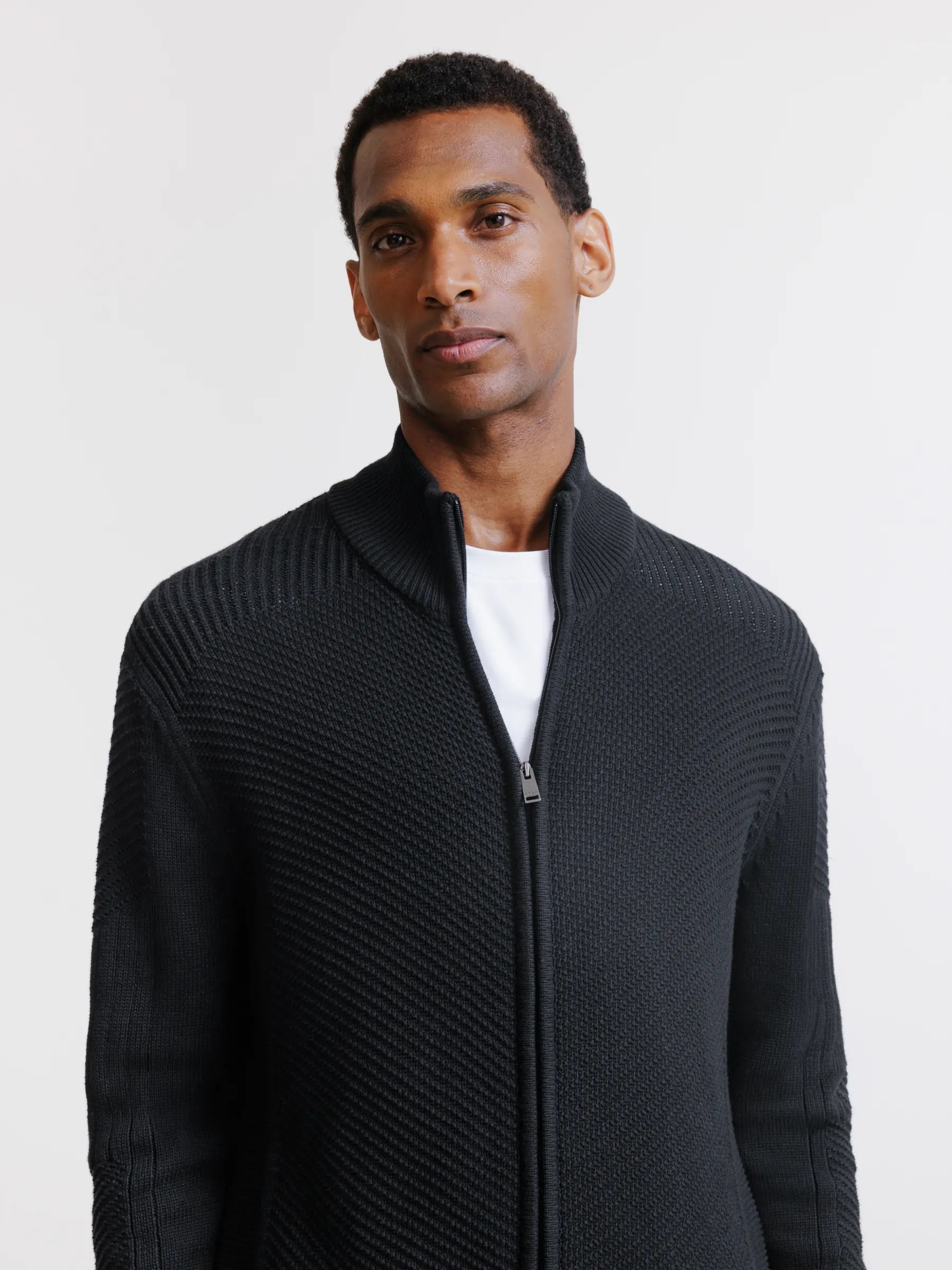 Black zipped cardigan with textured knit