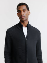 Black zipped cardigan with textured knit